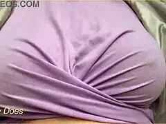 wifey is braless in this tight pink shirt flashing tits 😏