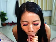 christmas blowjob from asian milf wife