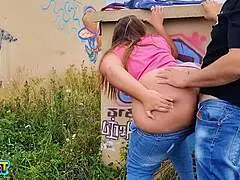 Fucking a whore with a huge ass in an abandoned place