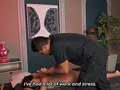Tantric massage muscular man ends up fucking busty brunette during massage