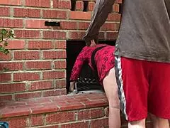stepmom gets stuck in the fireplace and fucked by stepson