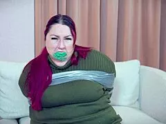 Bbw tightly taped and wrapgagged in bondage