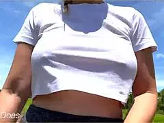 Australian housewife flashes her big tits in public again