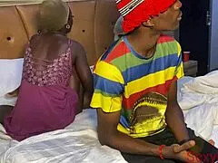 Step mom sneaky fucks behind while her son was busy watching movie