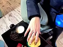 Smoking blowjob and cameltoe tease ends with double cum