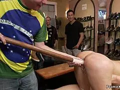 Busty milf group dominated in public outdoors