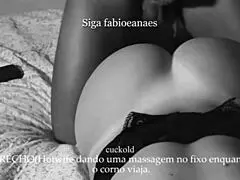 Hotwife massages the fixo's monster cock while the cuckold is away on a trip, she films it all for him