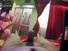 hey, i'm watching porn with my skinny stepson who has a tiny dick, and he's got a big ass latina milf on screen