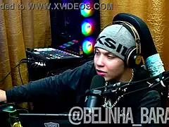 Ruan shines flashlight in Belinha's narrow ass during podcast.